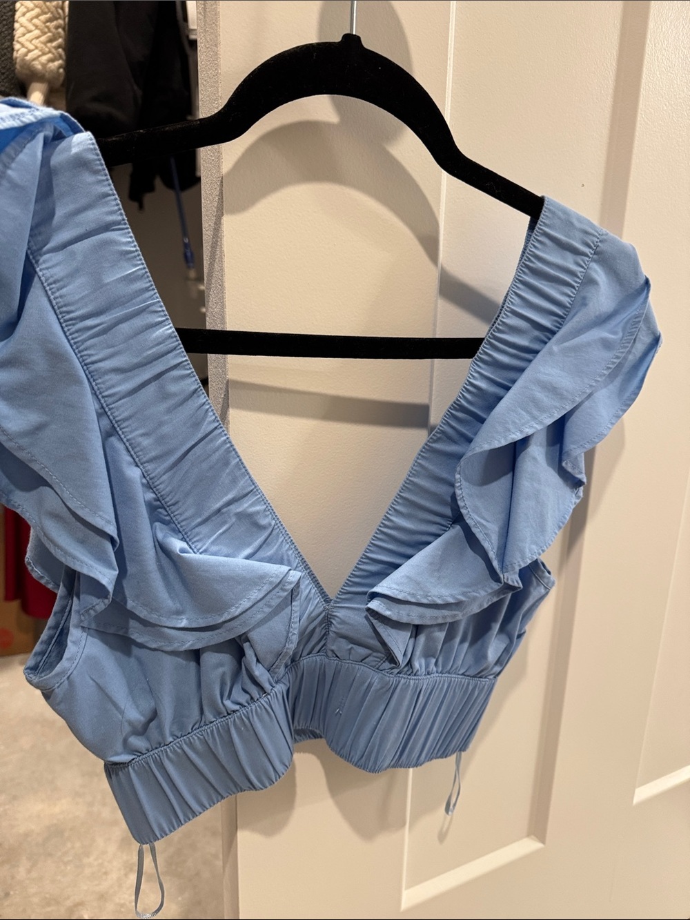 Abercrombie & Fitch Sky Blue Ruffle V-Neck Crop Top